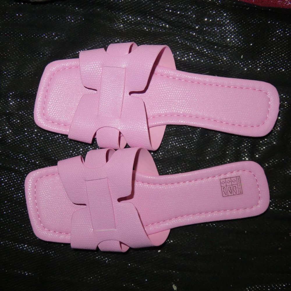 Pink Leather Slip On Slide Sandals flats NWT size 38 or US 8